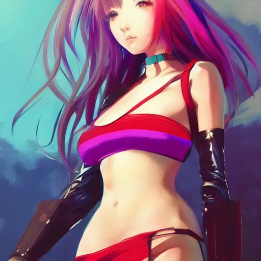 Prompt: Anime girl in bikini armor elegant, vibrant, fantasy, intricate, smooth, artstation by ilya kuvshinov