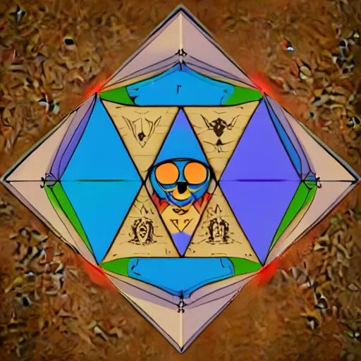 Image similar to a 3 d render of a pentagonal board game board covered in illumaniti illustrations. conspiracy theories, in the style of gravity falls, digital art - w 7 6 8