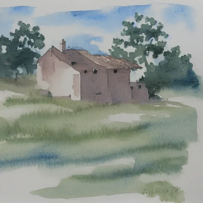 Image similar to a building in a landscape, simple watercolor