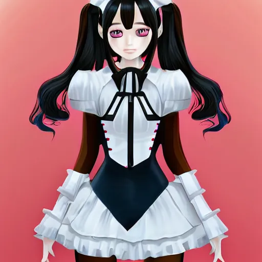 Image similar to a high definition digital painting of a cosplayer with twin tails, wearing white dress, symmetric and beautiful face