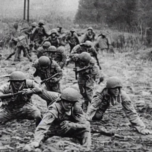 Image similar to photograph of zombie soldiers fighting in World War II