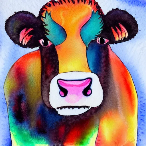 Prompt: portrait of a cute furry cow detailed colorful watercolor and colored pencil painting 4 k