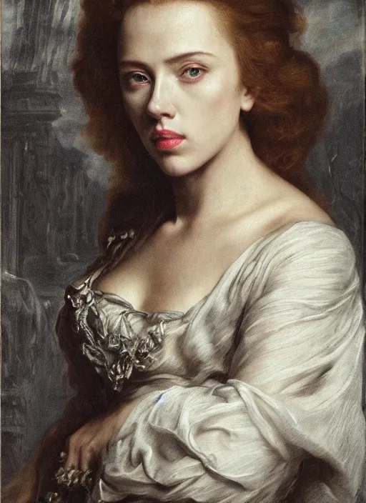 Prompt: , , Scarlett Johansson dressed as black cannery,, Dramatic, Edge, Good, Infused, Backlight, De-Noise, VFX, insanely detailed and intricate, hypermaximalist, facial ,elegant, ornate, hyper realistic, super detailed, by Anthony Van Dyck, by Ivan Shishkin, by John Constable