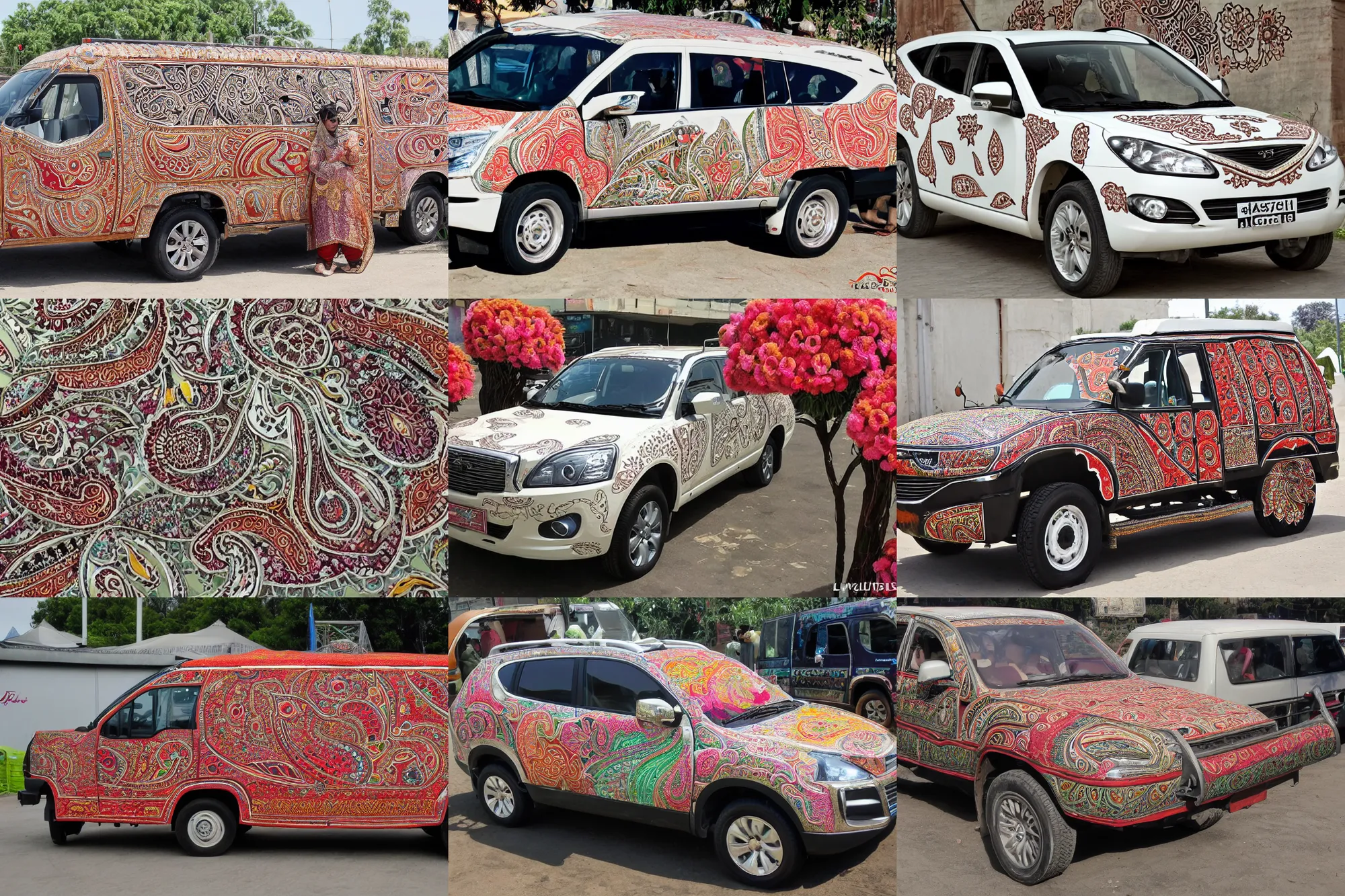 Prompt: haval f 7, floral design, pakistani or indian truck art design, ornate flower design, paisley, mehndi patterns