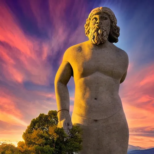 Image similar to a giant stone statue of the greek letter lambda, epic sunset skies in the background, highly detailed digital art