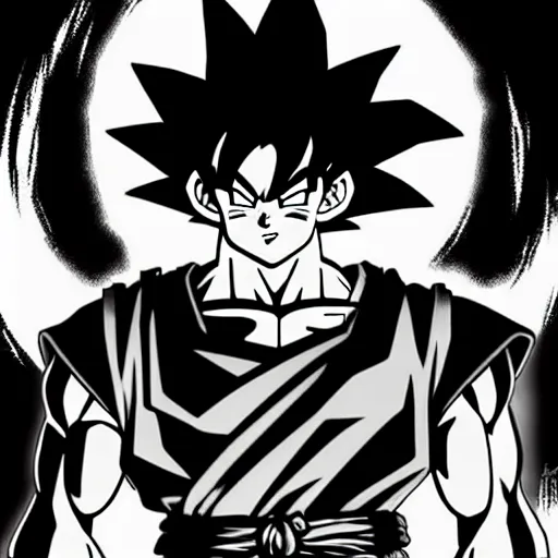 Image similar to Goku Warhammer 40k portrait, Black & White Art, fire, white background, sketch, Digital 2D, Character Design, in style Yasmine Putri