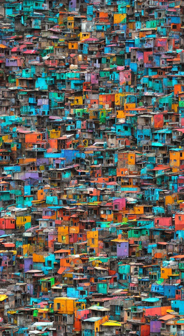 Prompt: a beautiful highly detailed matte painting of a vivid colorful favela by Jose Daniel Cabrera Pena and Leonid Kozienko, concept art