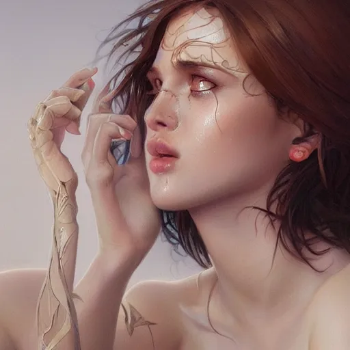 Image similar to ultra realistic illustration, bella thorne crying, intricate, elegant, highly detailed, digital painting, artstation, concept art, smooth, sharp focus, illustration, art by artgerm and greg rutkowski and alphonse mucha