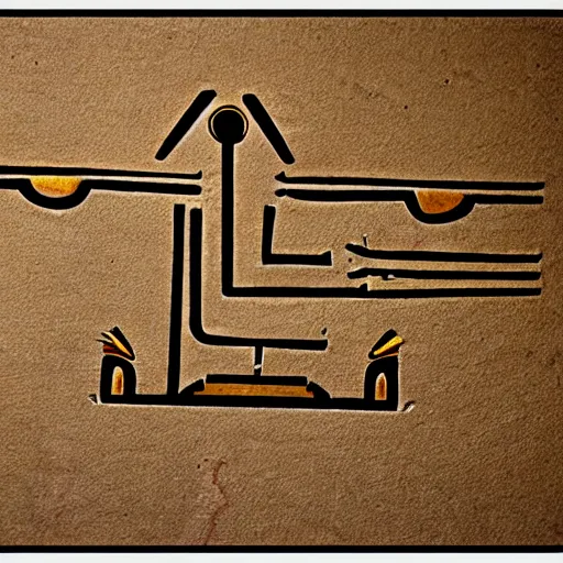 Prompt: Egyptian hieroglyphic schematic of a DJI Mavic Mini 2 drone, on papyrus