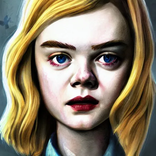 Image similar to portrait of Elle Fanning by Adam Adamowicz in the style of Fallout 3