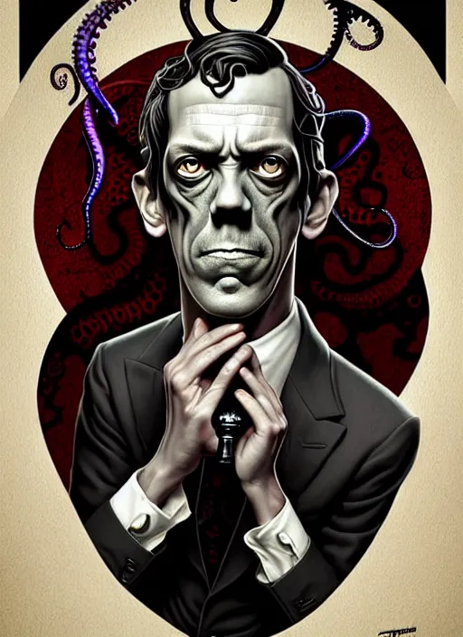 Image similar to lovecraft lovecraftian portrait of hugh laurie, pixar style, by tristan eaton stanley artgerm and tom bagshaw.