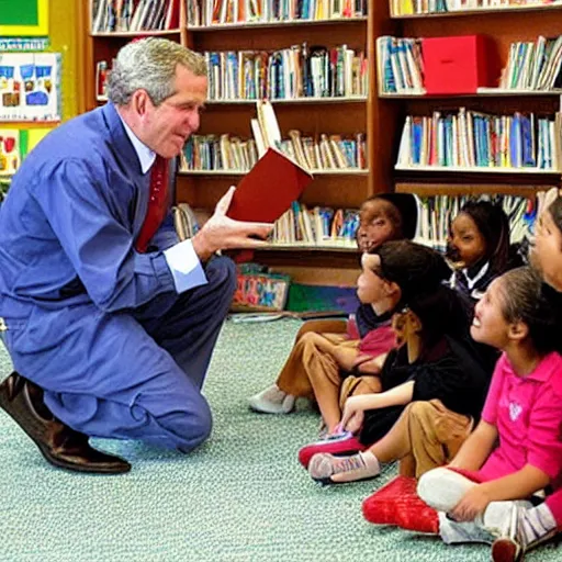 Prompt: “ george w bush reading to elementary school children with nothing bad happening whatsoever ”