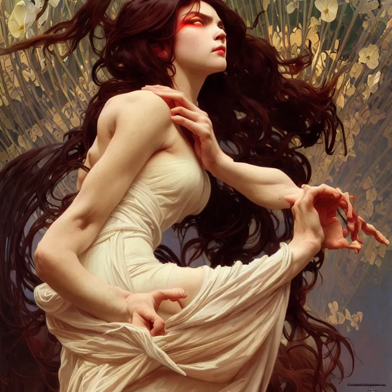 Image similar to gentle demon, painting, good against evil, highly detailed, digital painting, smooth, beautiful angle, weak demon, sharp focus, illusion, ultra - realistic, demon against angle, heaven against hell, 8 k, strong and powerful confident angle artgerm, greg rutkowski and alphonse mucha