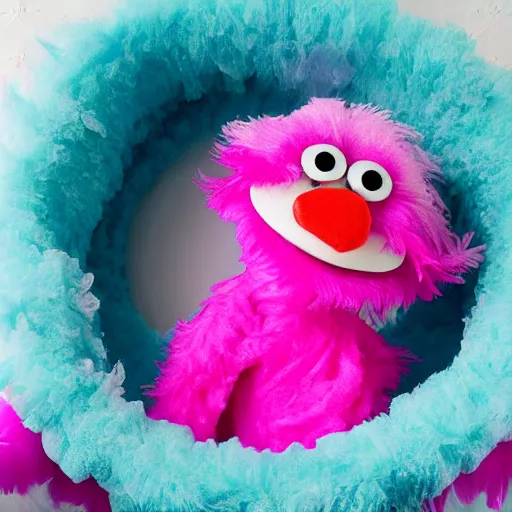 Image similar to hot pink feather boa muppet in bubble bath