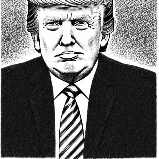 Image similar to a portrait drawing of Donald trump drawn by Robert Crumb