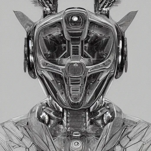 Image similar to a highly detailed portrait of a robotic humanoid rabbit mecha, fine art, detailed line drawing, 8 k, 4 k, oil on canvas, trending on artstation