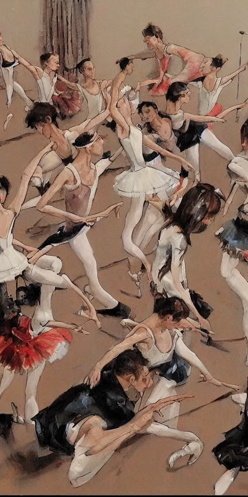 Image similar to oil painting scene from ballet school by kim jung gi