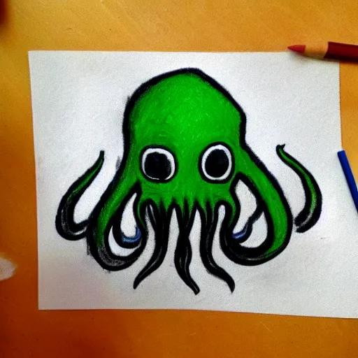 Image similar to crayon drawing of cthulhu drawn by a toddler