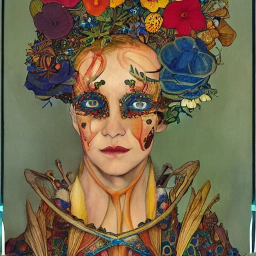 Prompt: the bone crown, by annie swynnerton and leo and diane dillon and ( diego rivera ), elaborate costume, flowers, iridescent beetles, rich color, dramatic cinematic lighting, smooth, sharp focus, extremely detailed