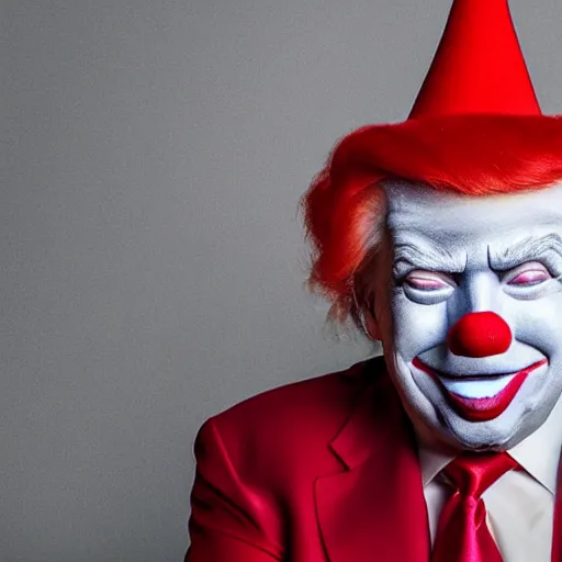 Prompt: donald trump dressed as a clown, photo, high details, 8k resolution