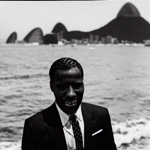 Image similar to vintage photo of a black man wearing a black suit in rio de janeiro