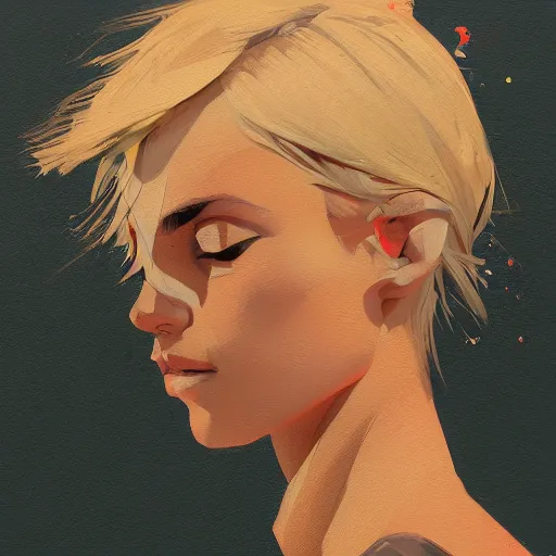 Image similar to Beautiful girl with blond hair profile picture by Greg Rutkowski, asymmetrical, Organic Painting , Matte Painting, geometric shapes, hard edges, street art, trending on the artstation:2 by Sachin Teng:4