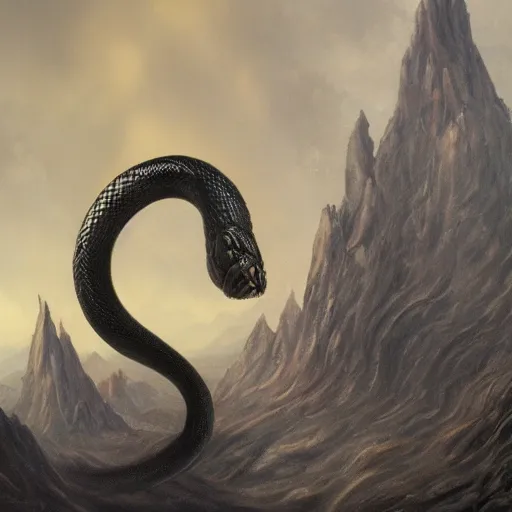 Image similar to black snake, elden ring boss, matte painting, detailed, elden ring, oil on canvas