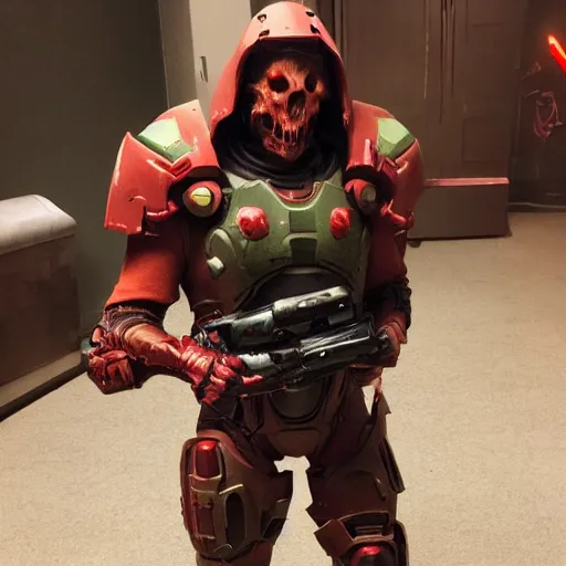 Prompt: doom slayer from doom eternal cosplay, photography, 9 0 s