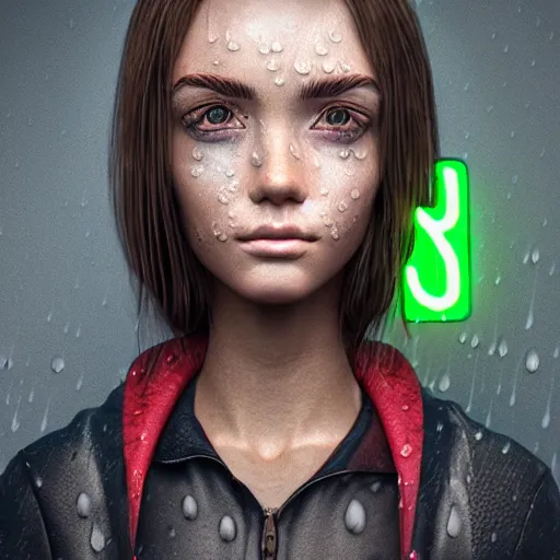 Image similar to cartoon portrait made out of rain, realistic, highly detailed, neon, rendered in octane, unreal engine, rain, beautiful, trending on artstation, emotional