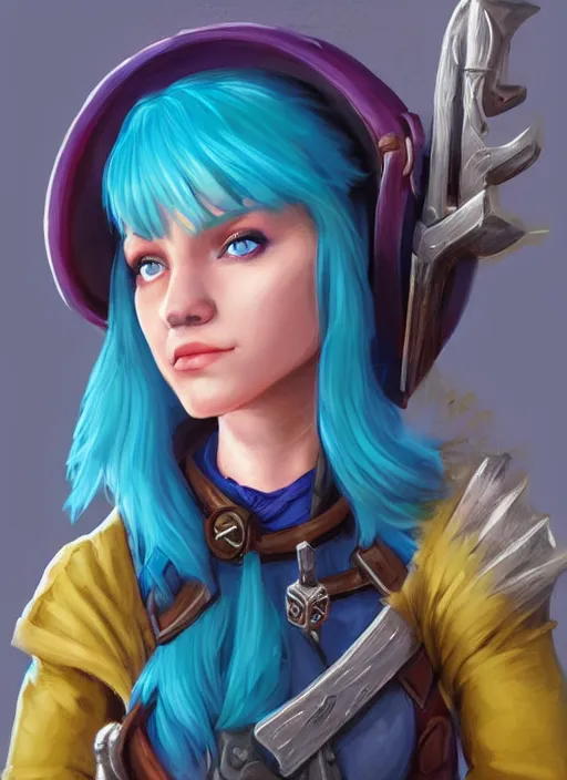Image similar to teenage female rock gnome artificer with blue hair, dndbeyond, bright, colourful, realistic, dnd character portrait, full body, pathfinder, pinterest, art by ralph horsley, dnd, rpg, concept art, behance hd, artstation, deviantart, global illumination radiating a glowing aura global illumination ray tracing hdr render in unreal engine 5