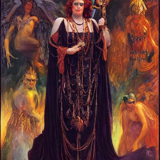 Prompt: the queen of the underworld in full regalia, by Annie Swynnerton and Diego Rivera and Tino Rodriguez and Maxfield Parrish, elaborately costumed, rich color, dramatic cinematic lighting, extremely detailed