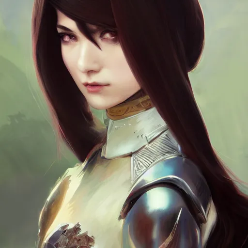 Prompt: a beautiful woman with long dark brown hair wearing armor, japanese fantasy, feudal japan, by lois van baarle, Ilya Kuvshinov, Stanley Artgerm Lau, WLOP, Rossdraws, 4k, high detail, trending on artstation,