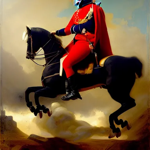 Prompt: Napoleon Bonaparte on his new electric scooter by Jeremy Lipkin and Giuseppe Dangelico Pino, price tag hanging from the scooter, oil on canvas, epic pose, cinematic, poster, 8k