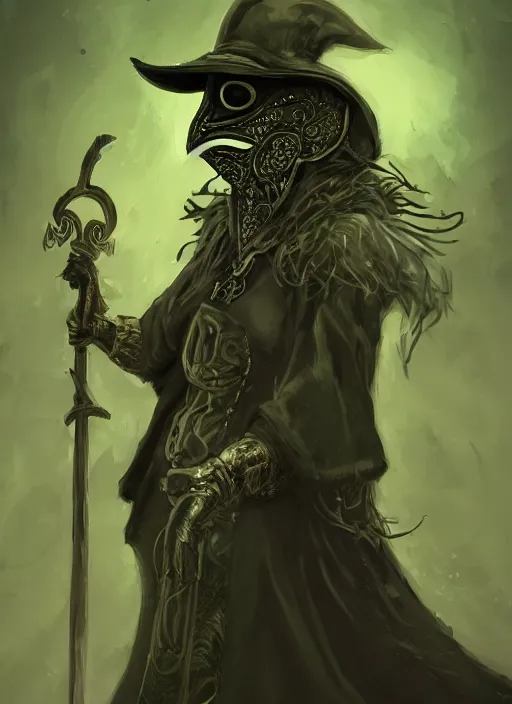 Prompt: a highly detailed illustration of plague doctor mask wearing woman, wearing black robe, wielding large scythe, surrounded by green mist background, intricate, elegant, highly detailed, centered, digital painting, artstation, concept art, smooth, sharp focus, league of legends concept art, WLOP
