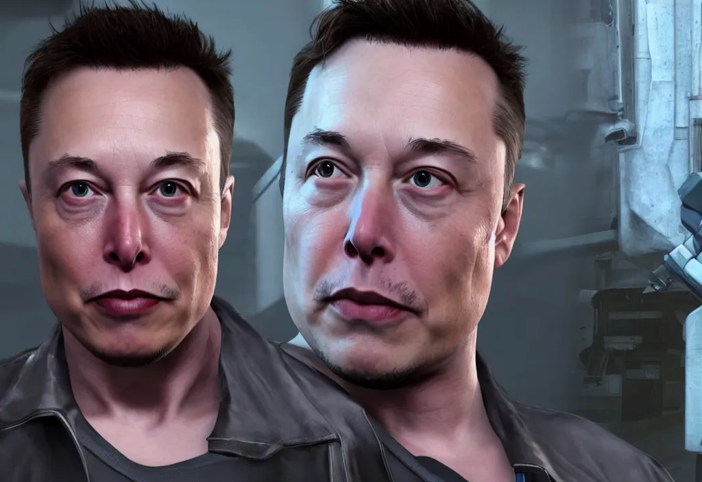 Image similar to elon musk in half life, elon musk in the video game half life, gameplay screenshot, close up, 3 d rendering. unreal engine. amazing likeness. very detailed.