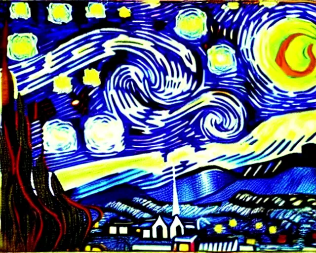 Image similar to keanu reeves in starry night by van gogh