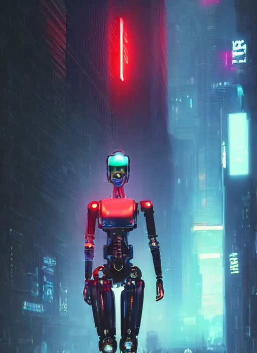 Prompt: cyberpunk,sci-fi, fantasy,Kodak Portra 400, 8K, soft light, volumetric lighting, highly detailed, britt marling style 3/4 ,portrait photo of a beautiful cyborg robot woman in a street of new york + face,night, fog, red and cyan lighting, intricate, elegant, highly detailed, digital painting, artstation, concept art, smooth, sharp focus, illustration,art by artgerm and greg rutkowski and alphonse mucha