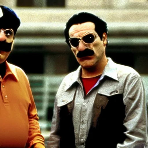 Image similar to Wario and Waluigi in The Sopranos, film still