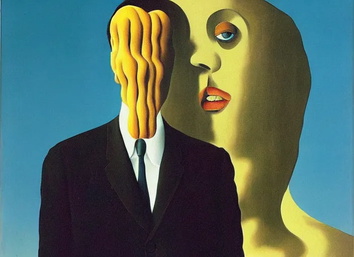 Prompt: change by rene magritte and salvadore dali