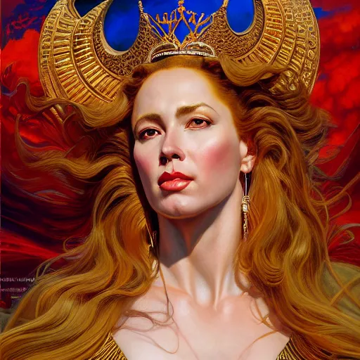 Prompt: highly detailed portrait of a majestic lioness queen in the form of a beautiful woman. d & d. art by donato giancola, jon whitcomb, ruan jia, alberto vargas. trending on artstation, intricate details, energetic composition, golden ratio, concept art, illustration, elegant art, global illuminaition