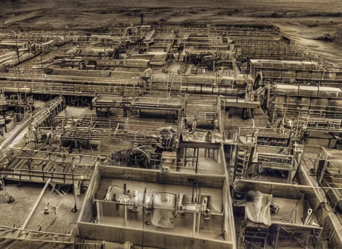 Image similar to Tilt shift photograph of a busy snake oil factory