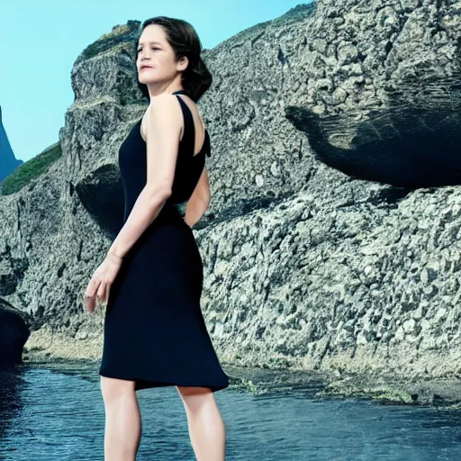Prompt: Marion Cotillard wearing an elegant black dress in a James Bond movie, 4k Bluray screenshot