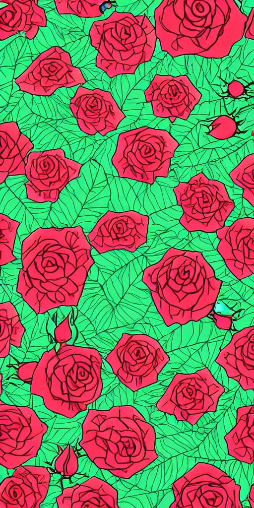 Image similar to seamless pattern of beautiful roses with leaves and throns, colourful, symmetrical, repeating 35mm photography