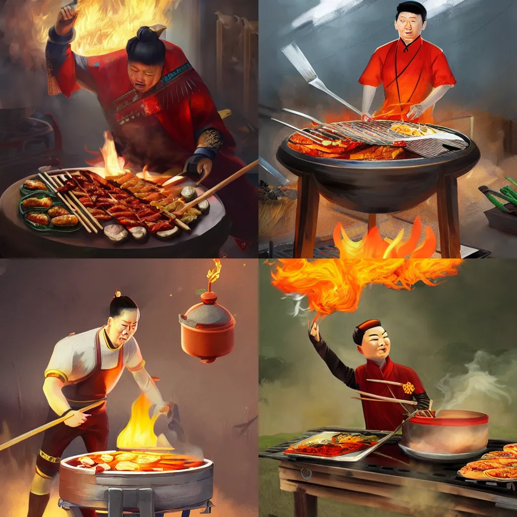 Prompt: the emperor of china cooking a bbq, grek rutkowski, artstation