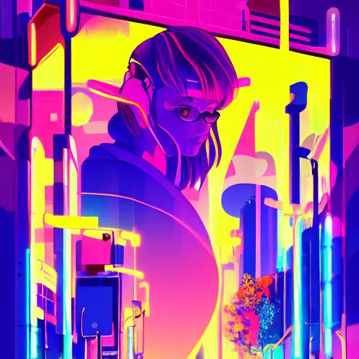 Prompt: neon lights album cover, cartoon digital painting, detailed, beautiful brush stroke rendering, by beeple, by hayao miyazaki, by takashi murakami, by masahiro ito, 4 k wallpaper