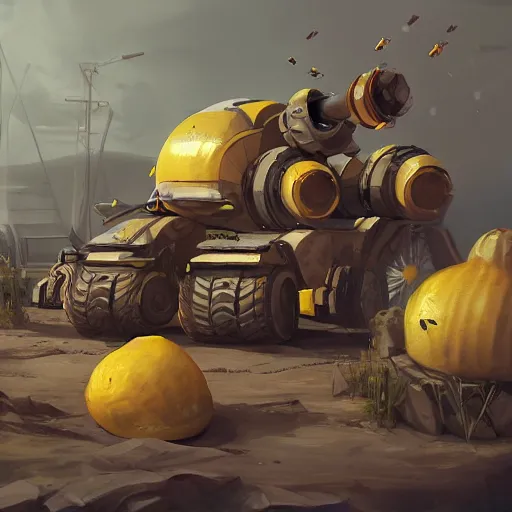 Prompt: giant lemon tank with cannon, artstation