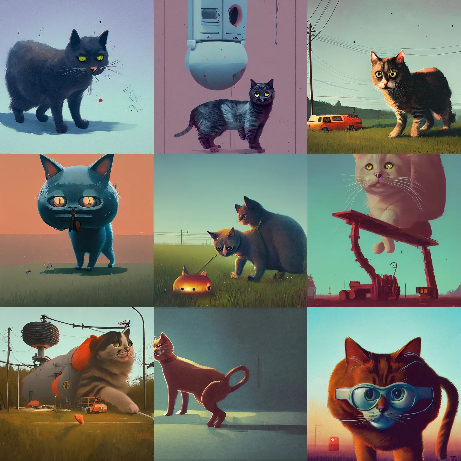 Prompt: cat by cute stalenhag simon