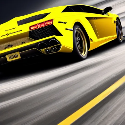 Prompt: Photograph of a yellow Lamborghini going fast on a highway, at night, 8k, focused, ultra-realistic, high detailed