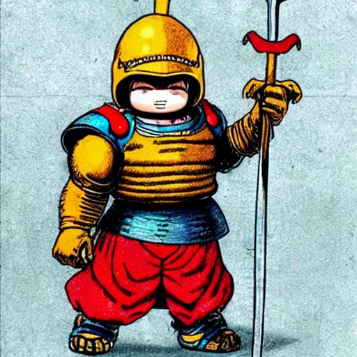 Prompt: original Akira Toriyama character design, medieval knight beaver, holding an enormous sword, sketch, Akira Toriyama style