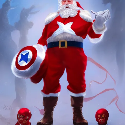 Image similar to Santa Claus is Captain America, hyperdetailed, artstation, cgsociety, 8k